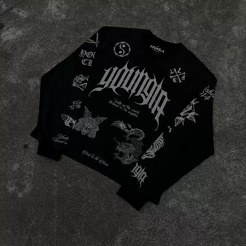 Five Cotton Printed Sports Leisure Fitness Long Sleeve Top