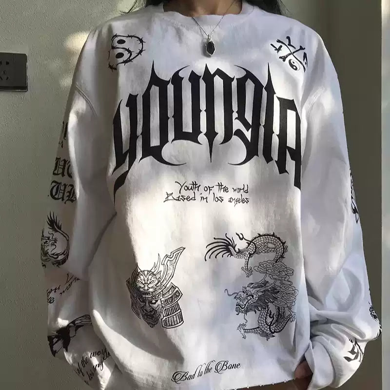 Five Cotton Printed Sports Leisure Fitness Long Sleeve Top