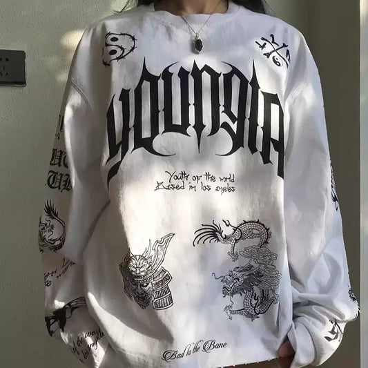 Five Cotton Printed Sports Leisure Fitness Long Sleeve Top