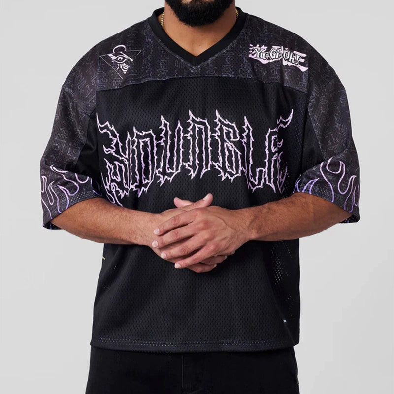 YOUNGLA Yu-Gi-Oh anime style mesh short-sleeved men's and women's hip-hop street outdoor fitness
