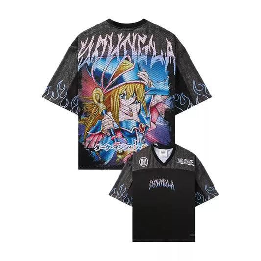 YOUNGLA Yu-Gi-Oh anime style mesh short-sleeved men's and women's hip-hop street outdoor fitness